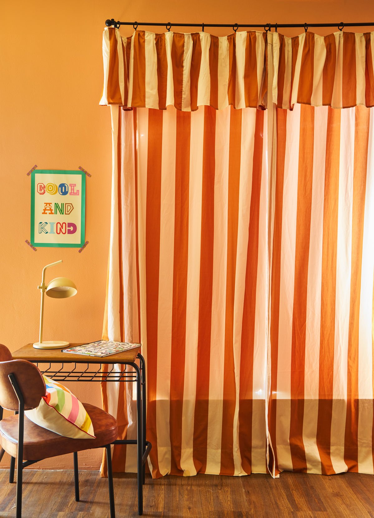 Curtain Ruffled Caramel Stripes - MOOUI Barcelona
