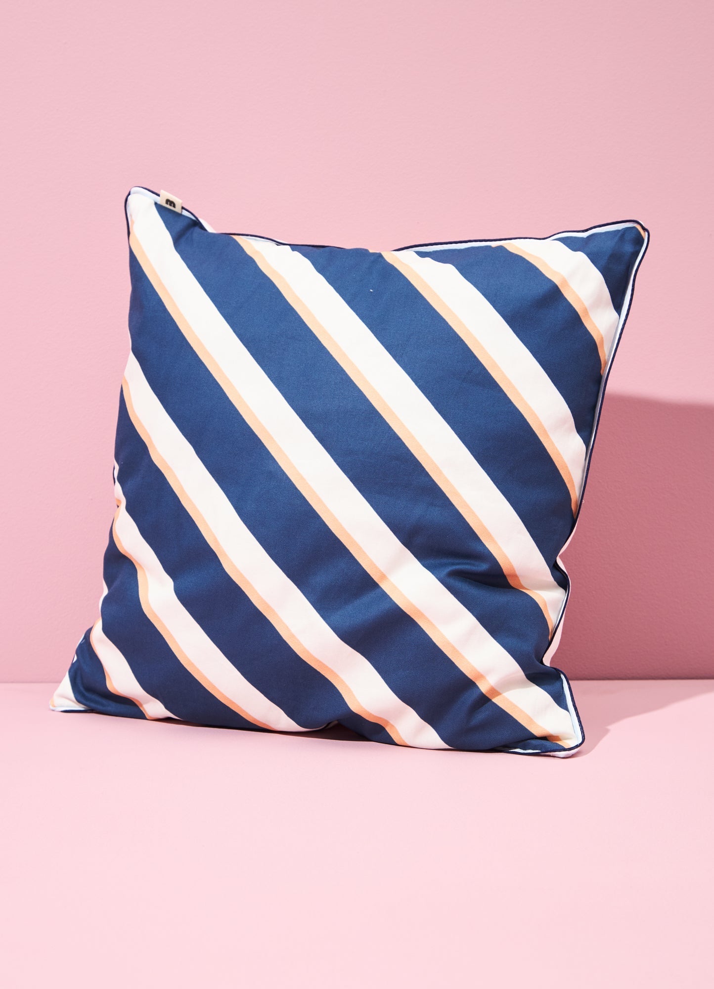 Cushion With Piping - Navy Diagonal Stripe - MOOUI Barcelona