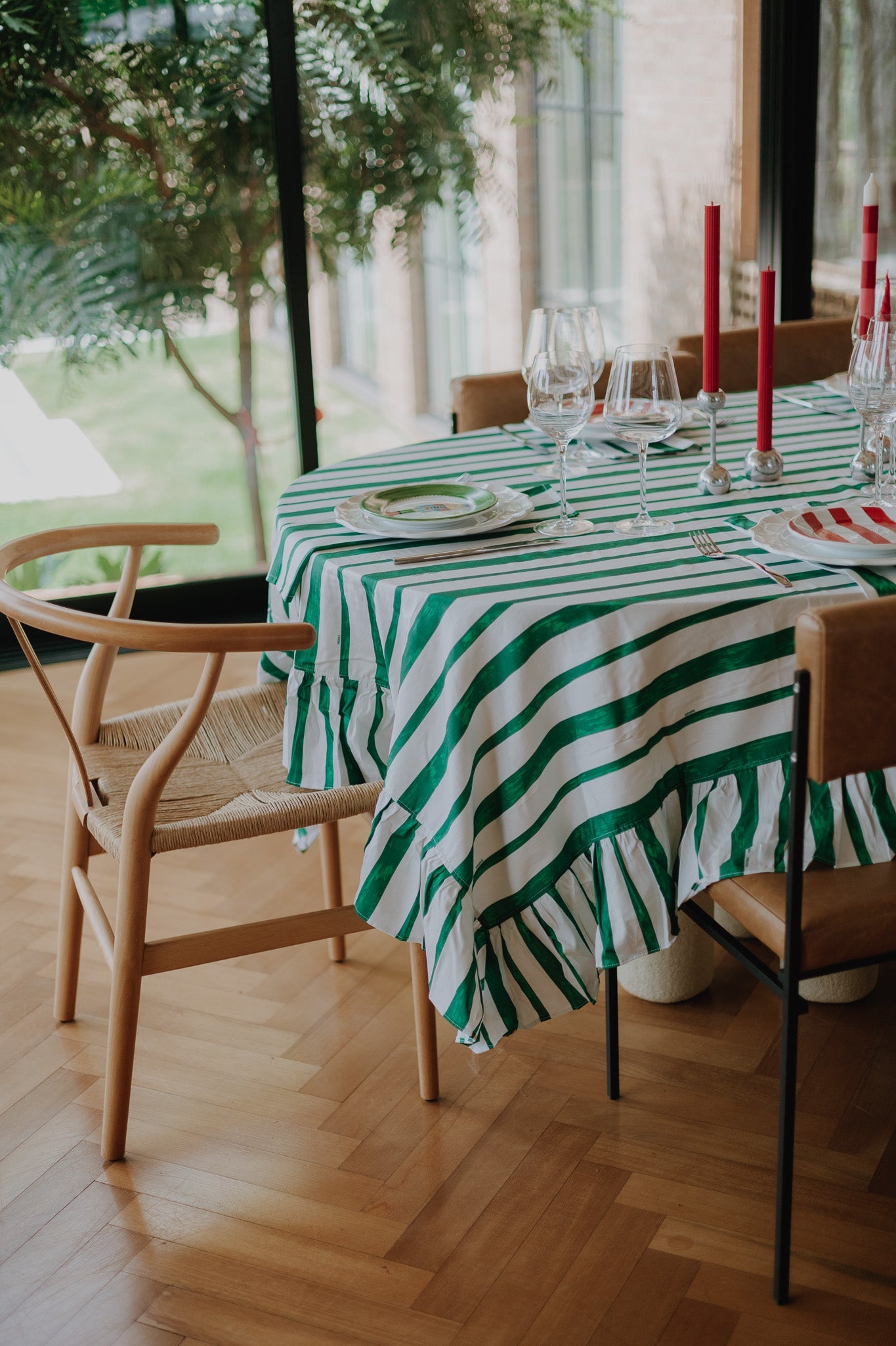 Ruffled Tablecloth Striped Pine - MOOUI Barcelona