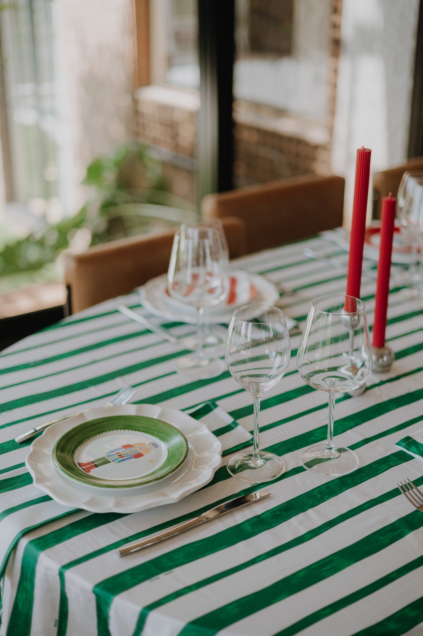 Ruffled Tablecloth Striped Pine - MOOUI Barcelona