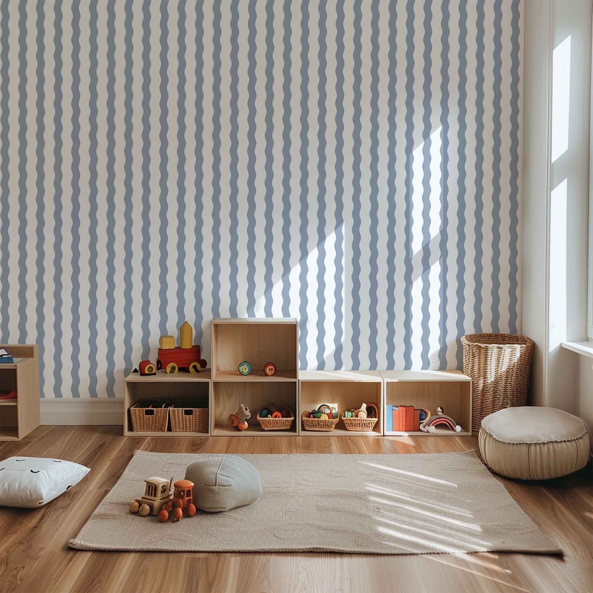 Wallpaper - Wavy Blue Stripes - MOOUI Barcelona
